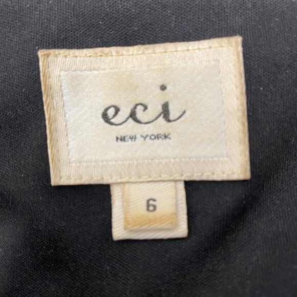 Eci Sheer Blouse 3/4 Sleeve Floral Applique Size S Linned Black Gray - Picture 9 of 11